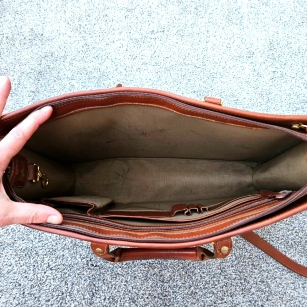 Vintage Hartmann by Lombardo Cognac Brown Leather Briefcase Lawyer Bag Crossbody